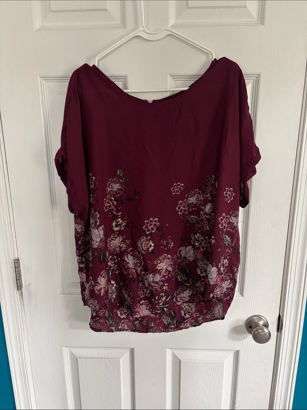 Women's Floral Dolman Top - Burgundy